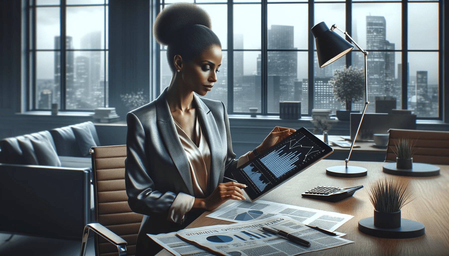 actuary looking at graphs and files and reviewing salaries