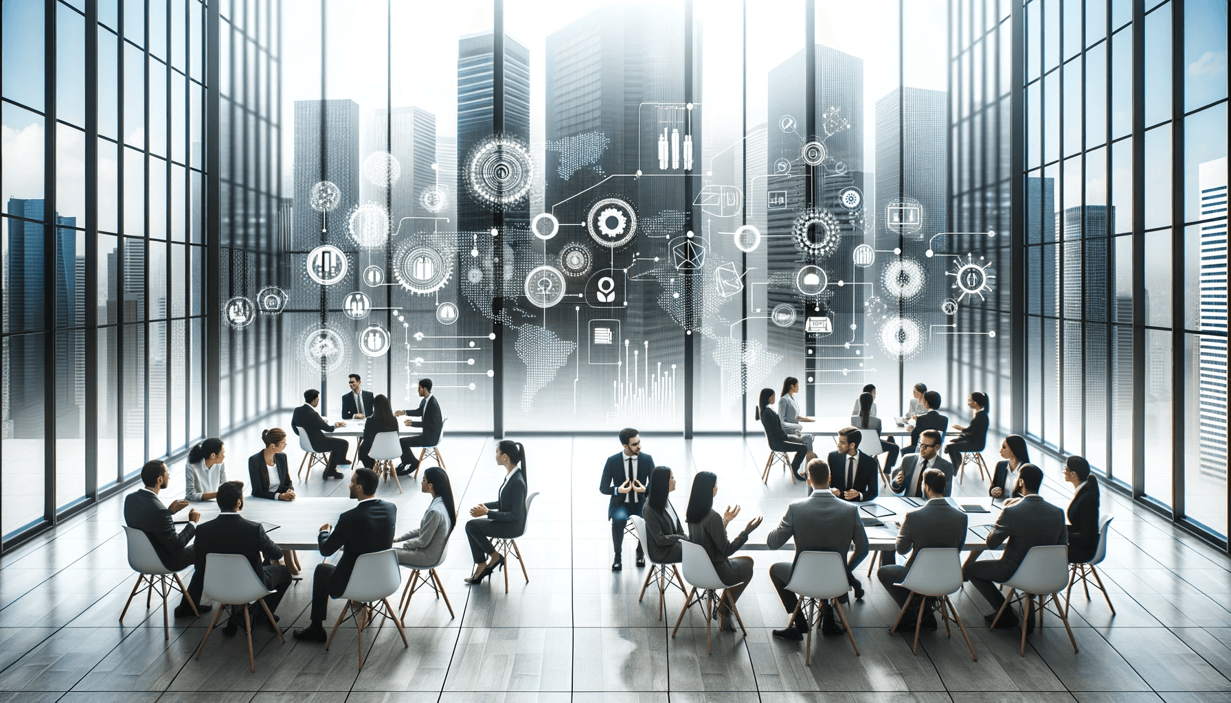 Image of a group of actuaries working at different tables