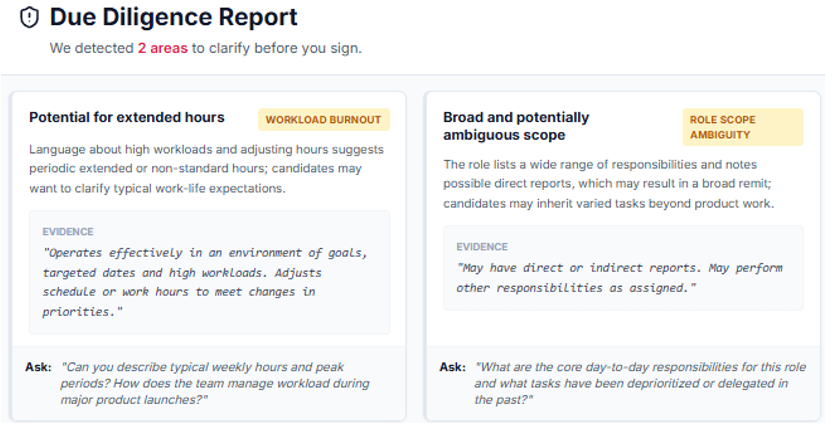 Due Diligence Report Screenshot